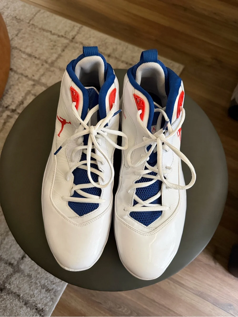 Jordan Melo M8 Knicks Home White/Blue/Orange Size 14